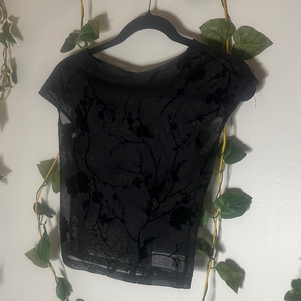 SHEIN Black Floral Sheer Blouse